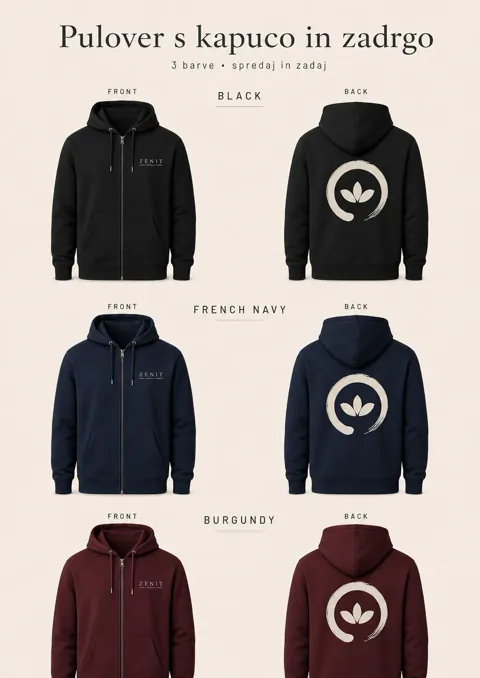 Unisex pulover s kapuco in zadrgo Zenit z enso in lotus motivom